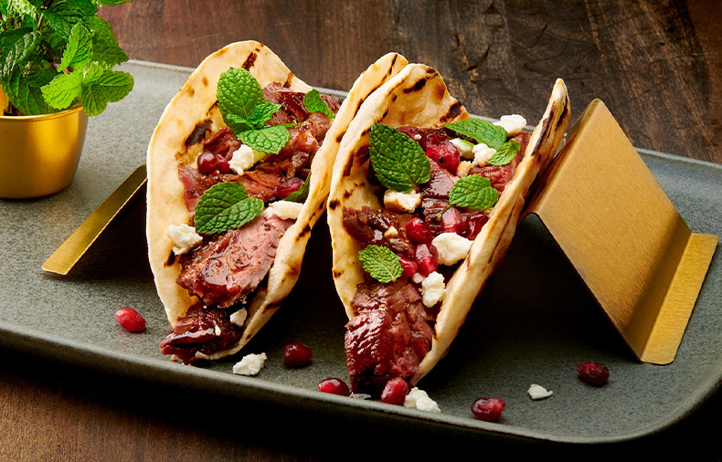 Spicy Pomegranate Molasses Steak Tacos